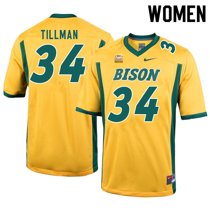 Women #34 Juanye Tillman North Dakota State Bison College Football Jerseys Sale-Yellow - Click Image to Close